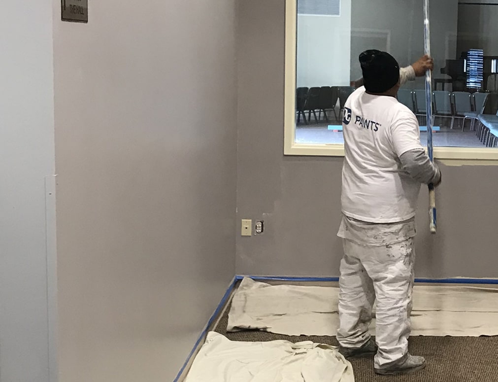 Sean Hadden Painting employee providing commercial indoor painting services in Carmel, IN.